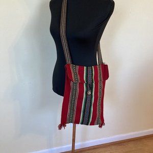 Red Wool Striped Tote Crossbody Bag